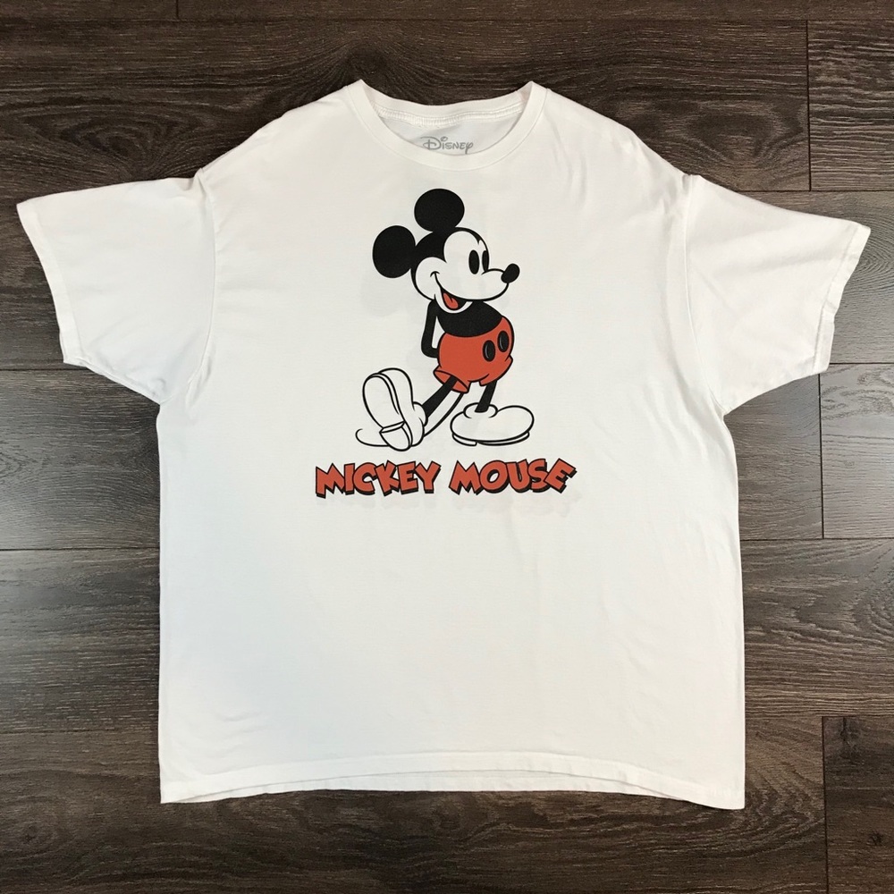 Disney Women’s Double Sided Mickey Mouse Print Basic White T-Shirt Size 2X